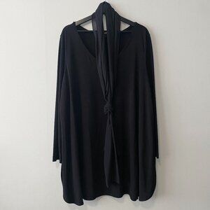 Brian Bailey Black V-Neck Long Sleeve Top With Sheer Scarf